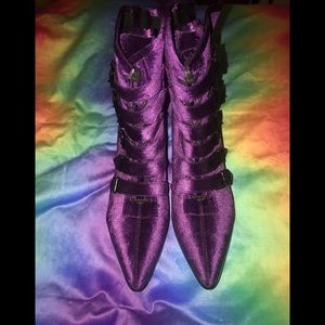 strange cvlt purple velvet coven boots
